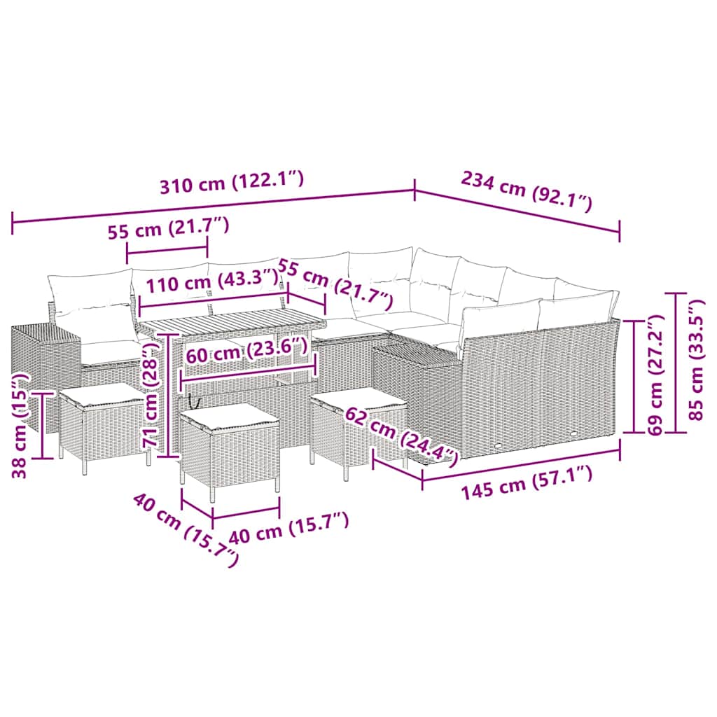 Gartensofa-set 13 stk. 9-Sitzanzahl Beige und Creme Poly-Rattan