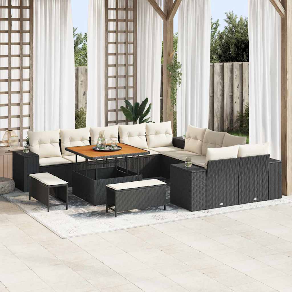 Gartensofa-set 13 stk. Schwarz und Creme Poly-Rattan