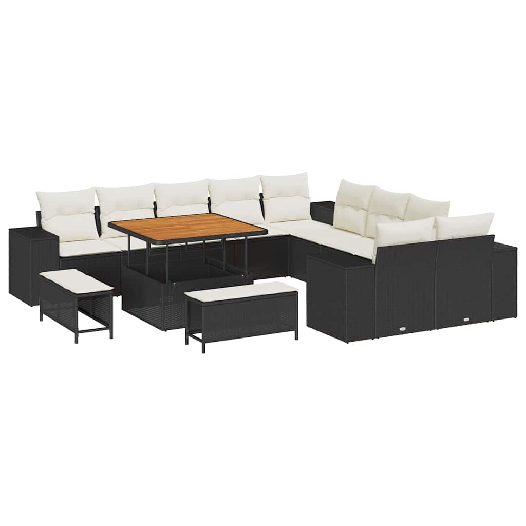 Gartensofa-set 13 stk. Schwarz und Creme Poly-Rattan