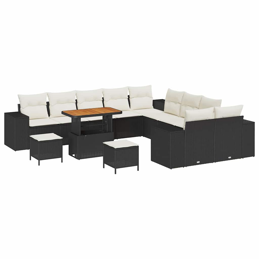 Gartensofa-set mit Kissen 13 pcs Schwarz und Creme Poly-Rattan