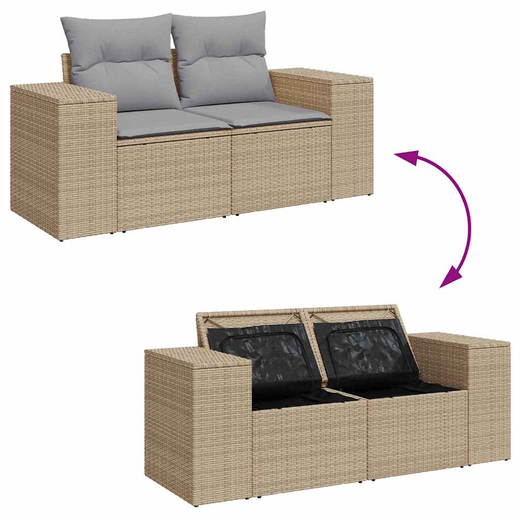 Gartensofa-set mit Kissen 14 pcs Beige und Hellgrau Poly-Rattan