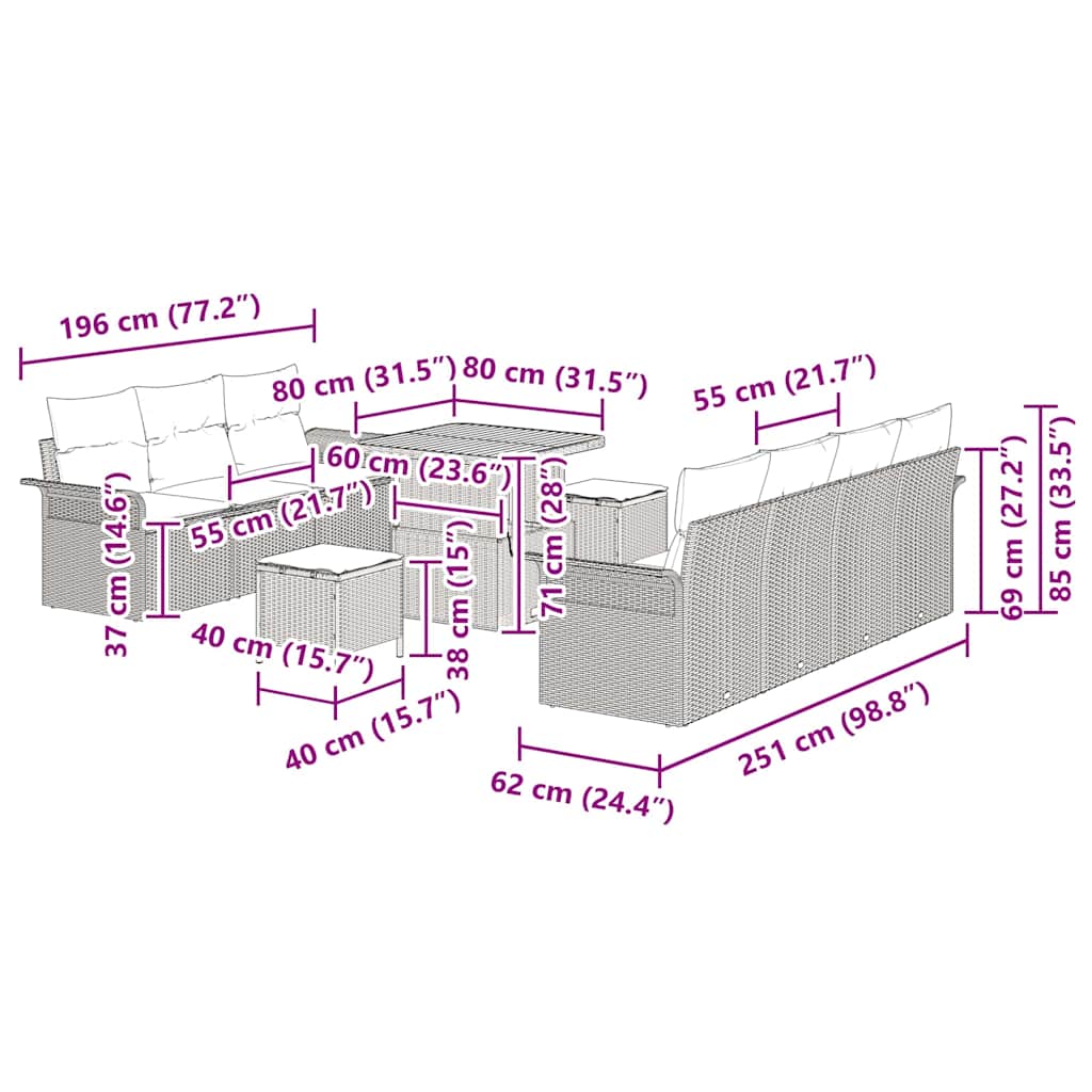 Garten-Sofa-Set mit Kissen mit Speicher 10 pcs Schwarz