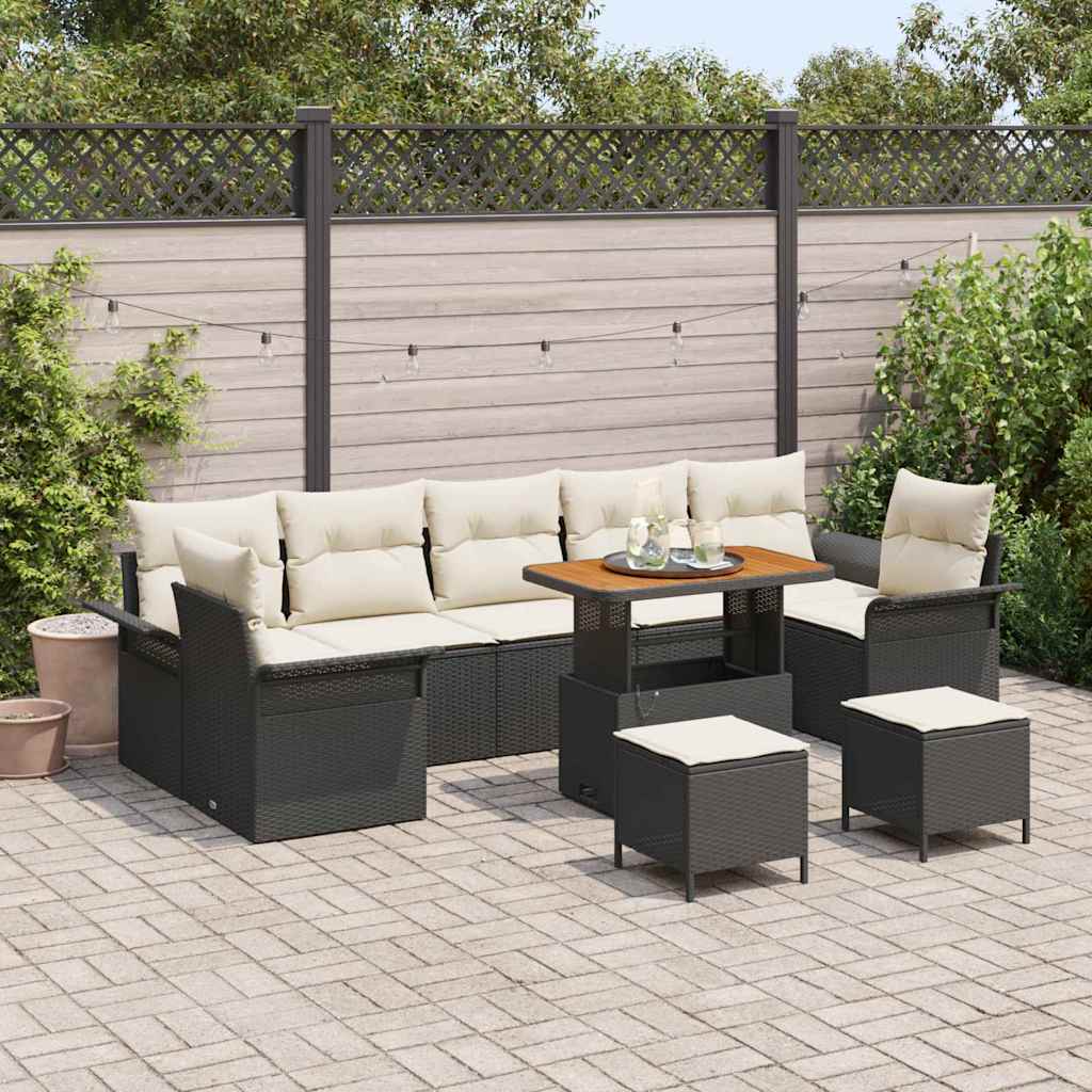 Garten-Sofa-Set mit Kissen 10 pcs Schwarz und Creme