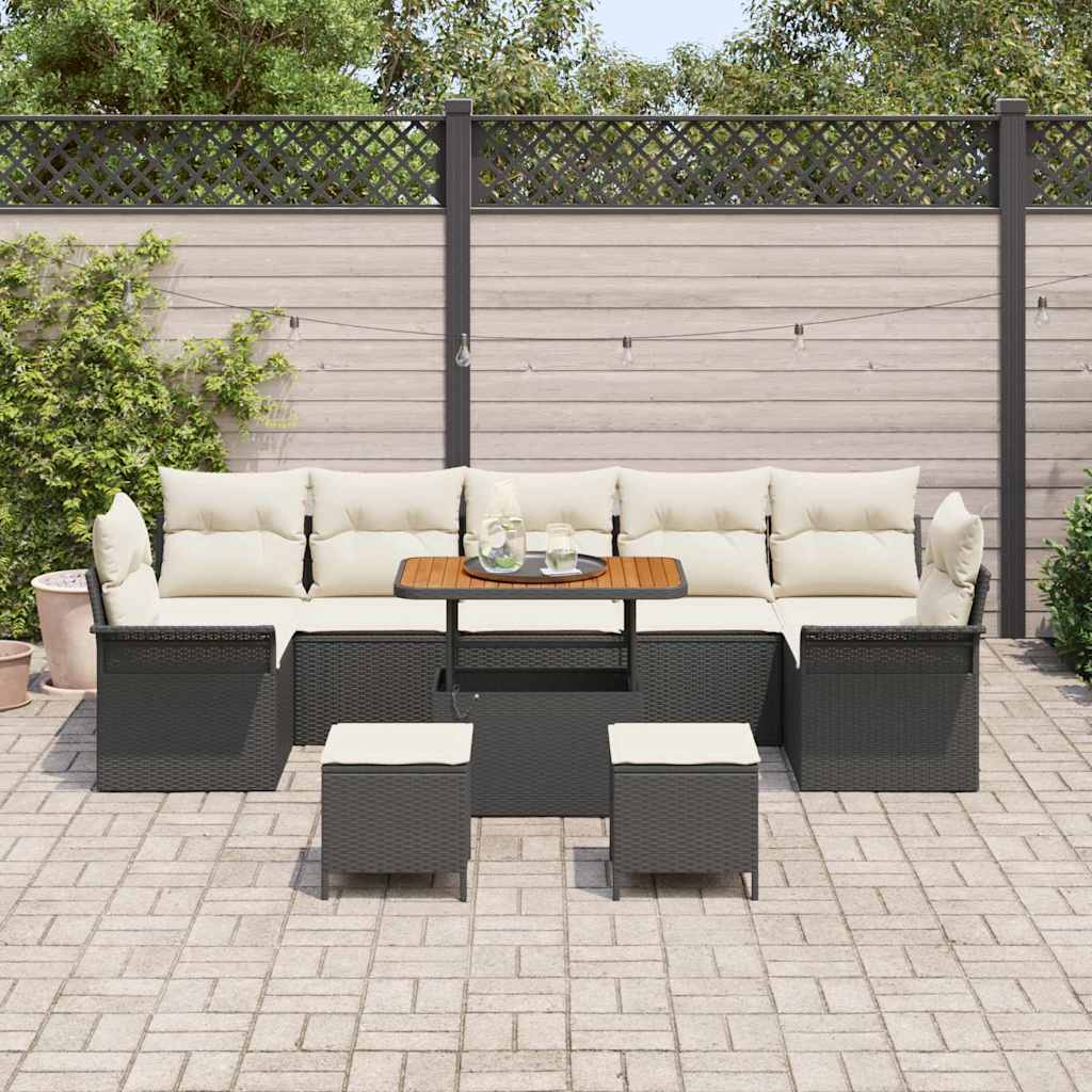 Garten-Sofa-Set mit Kissen 10 pcs Schwarz und Creme