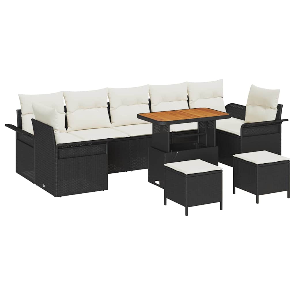 Garten-Sofa-Set mit Kissen 10 pcs Schwarz und Creme