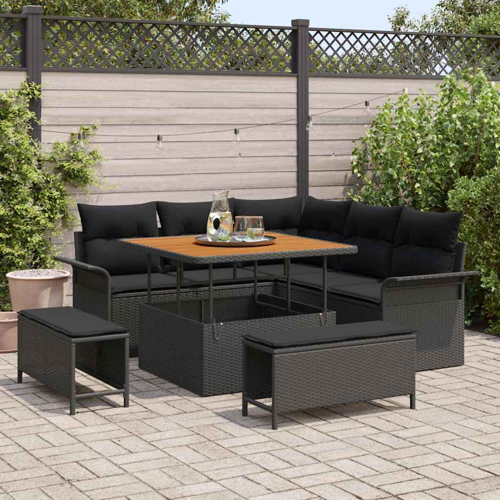 Garten-Sofa-Set 8 stk. 7-Sitzanzahl Schwarz