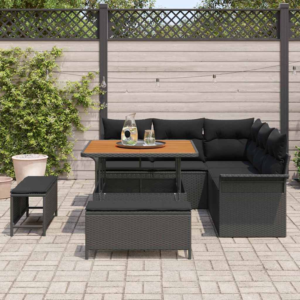 Garten-Sofa-Set 8 stk. 7-Sitzanzahl Schwarz