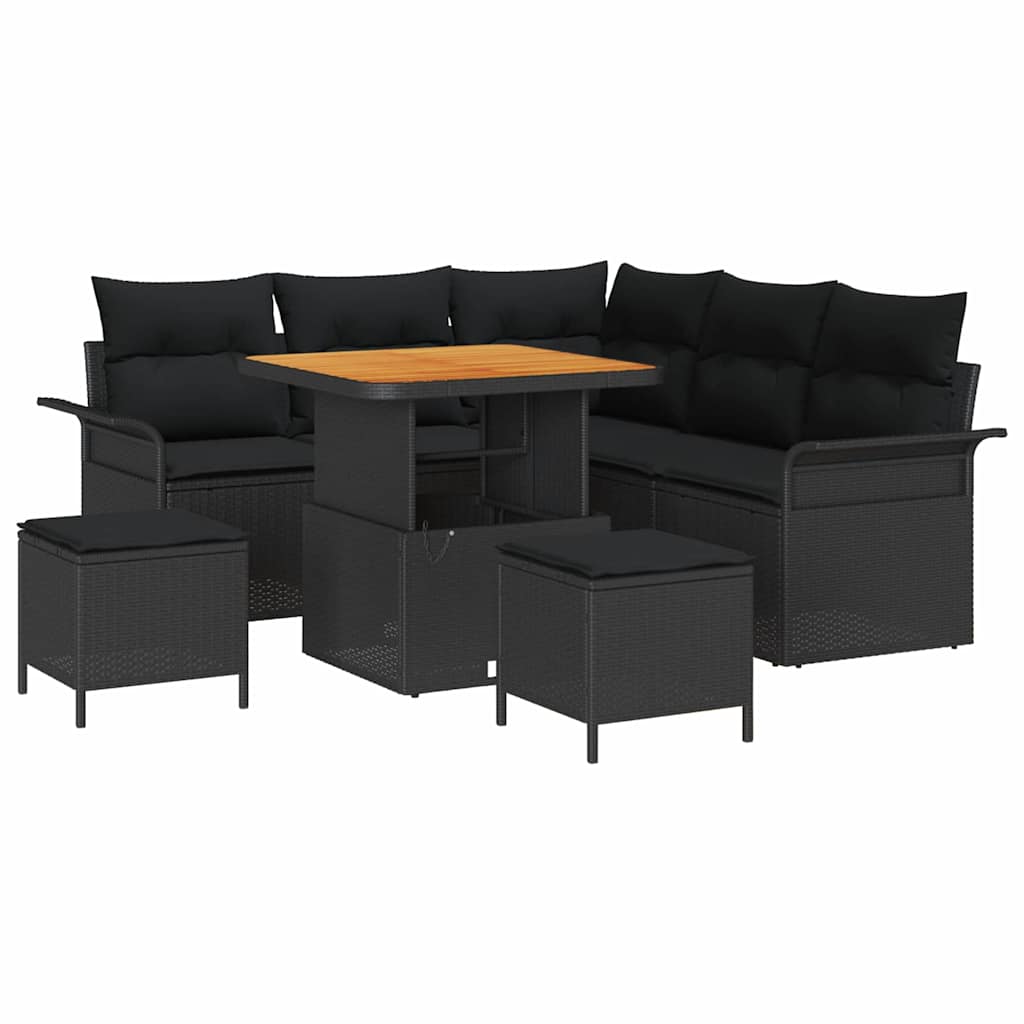 Garten-Sofa-Set mit Kissen mit Speicher 8 pcs Schwarz