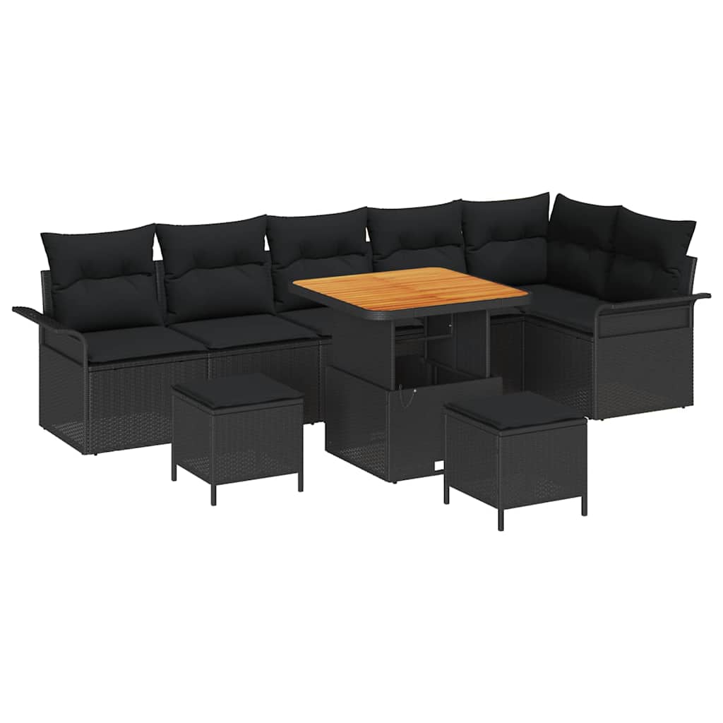 Garten-Sofa-Set mit Kissen mit Speicher 9 pcs Schwarz