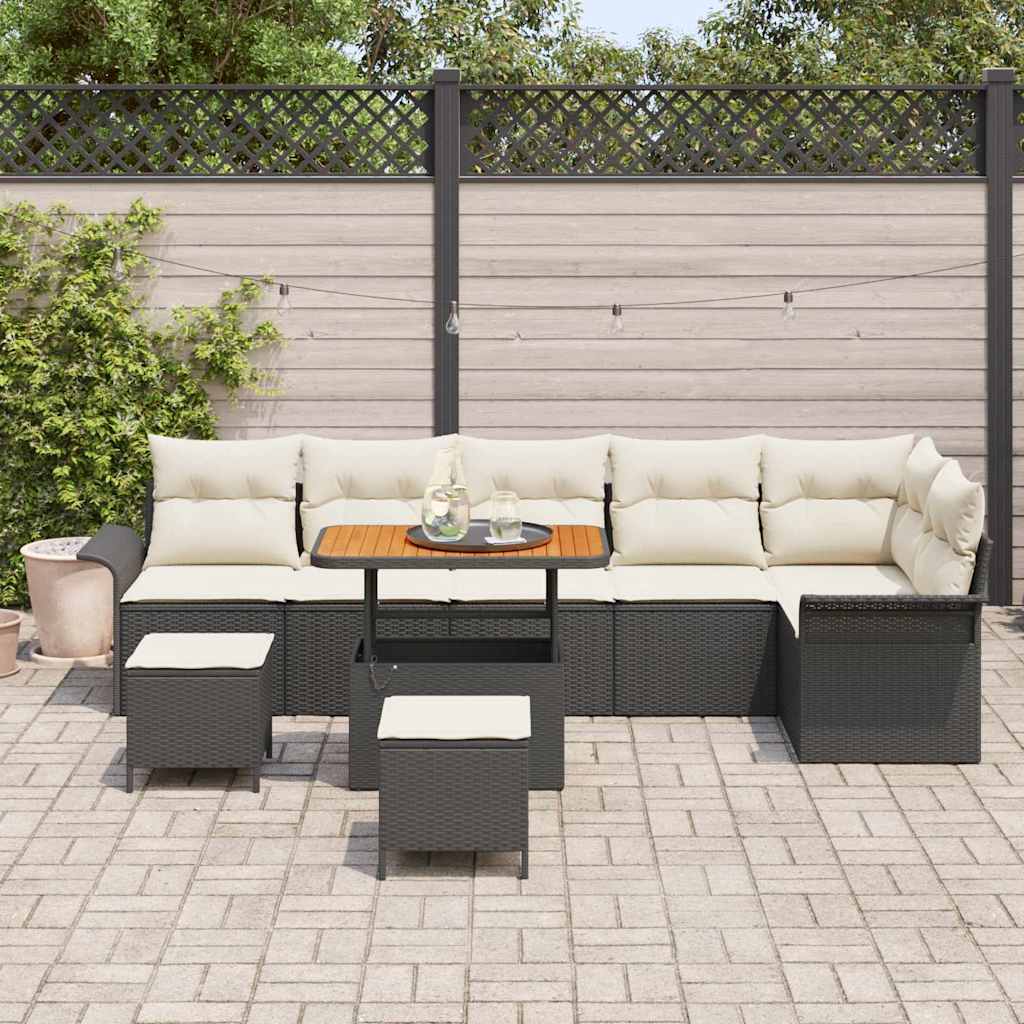 Garten-Sofa-Set 9 stk. 8-Sitzanzahl Schwarz und Creme