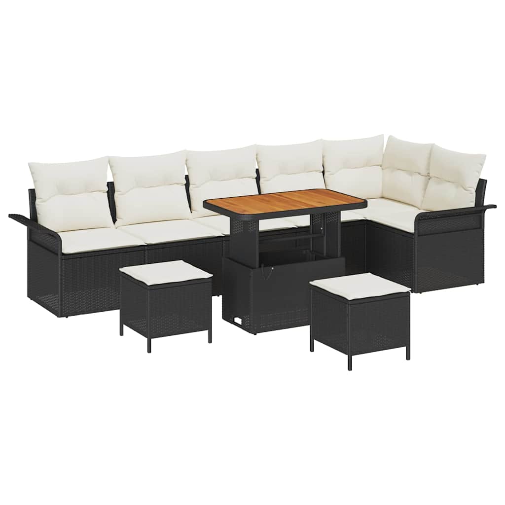 Garten-Sofa-Set 9 stk. 8-Sitzanzahl Schwarz und Creme