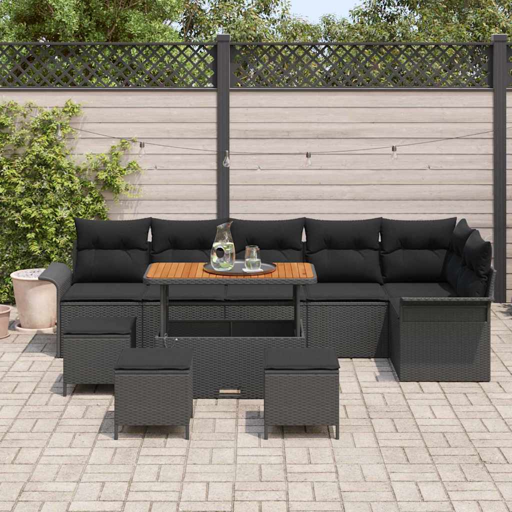 Garten-Sofa-Set mit Kissen mit Speicher 10 pcs Schwarz