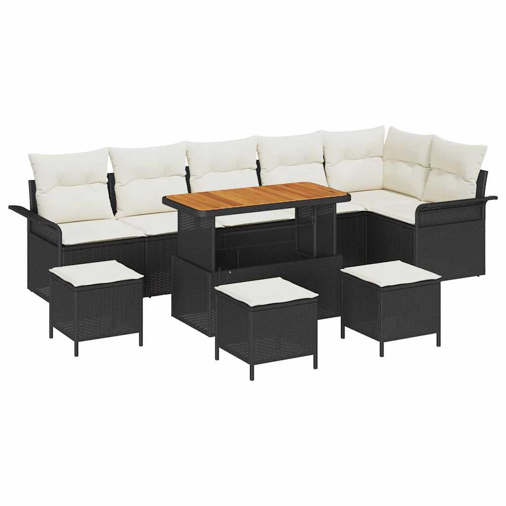 Garten-Sofa-Set 10 stk. 9-Sitzanzahl Schwarz und Creme