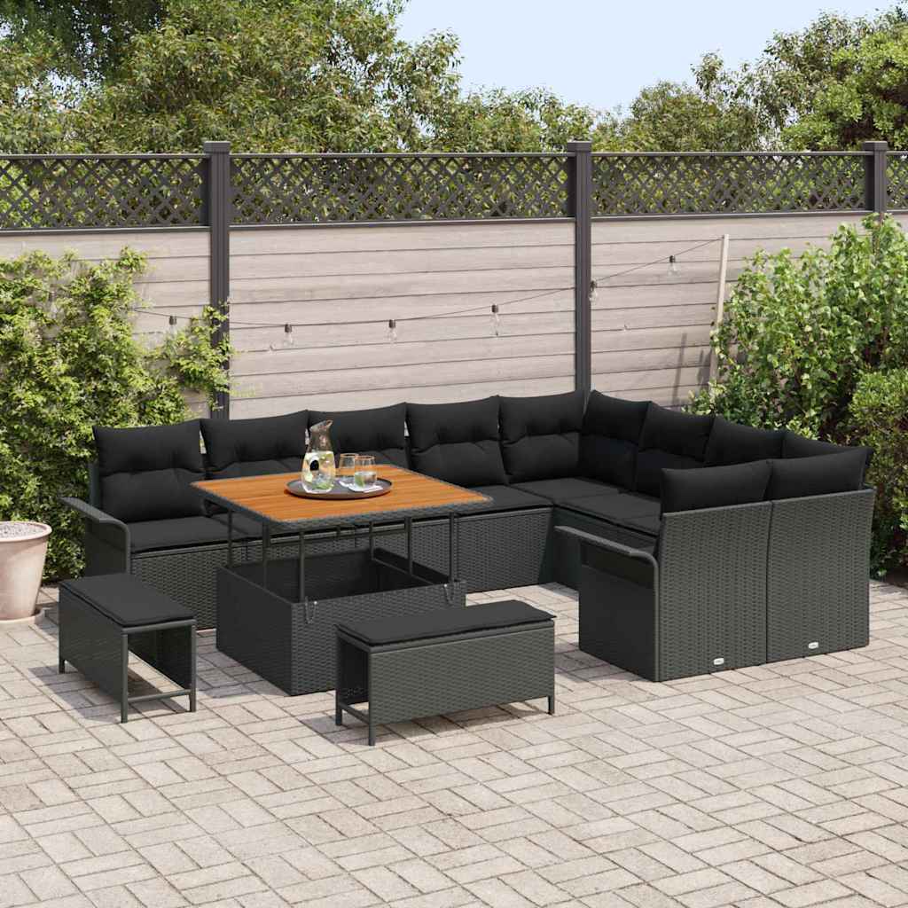 Garten-Sofa-Set mit Kissen mit Speicher 12 pcs Schwarz