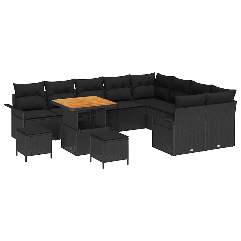 Garten-Sofa-Set mit Kissen mit Speicher 12 pcs Schwarz