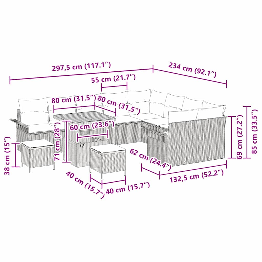 Garten-Sofa-Set 12 stk. 11-Sitzanzahl Beige und Creme