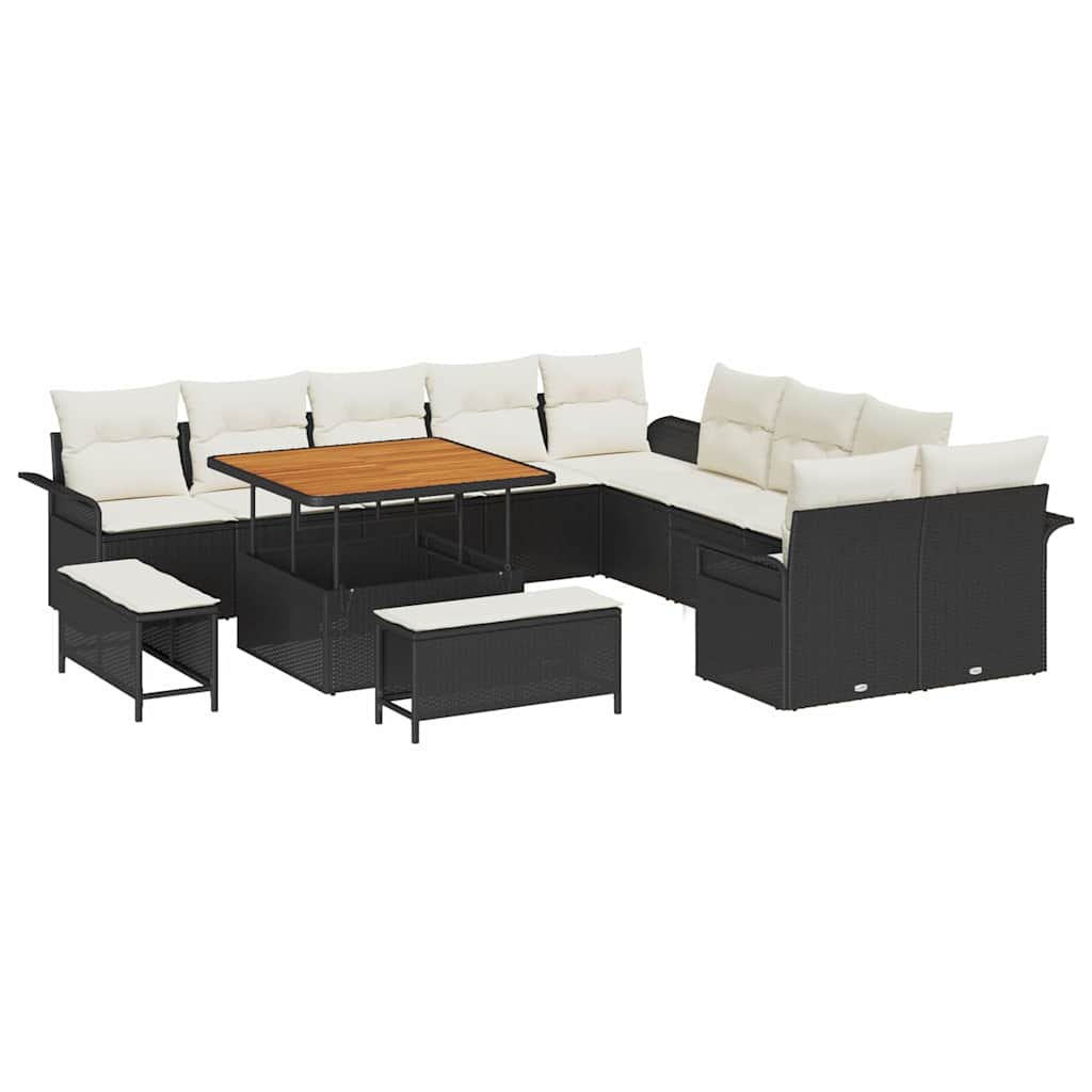 Garten-Sofa-Set mit Kissen 13 pcs Schwarz und Creme