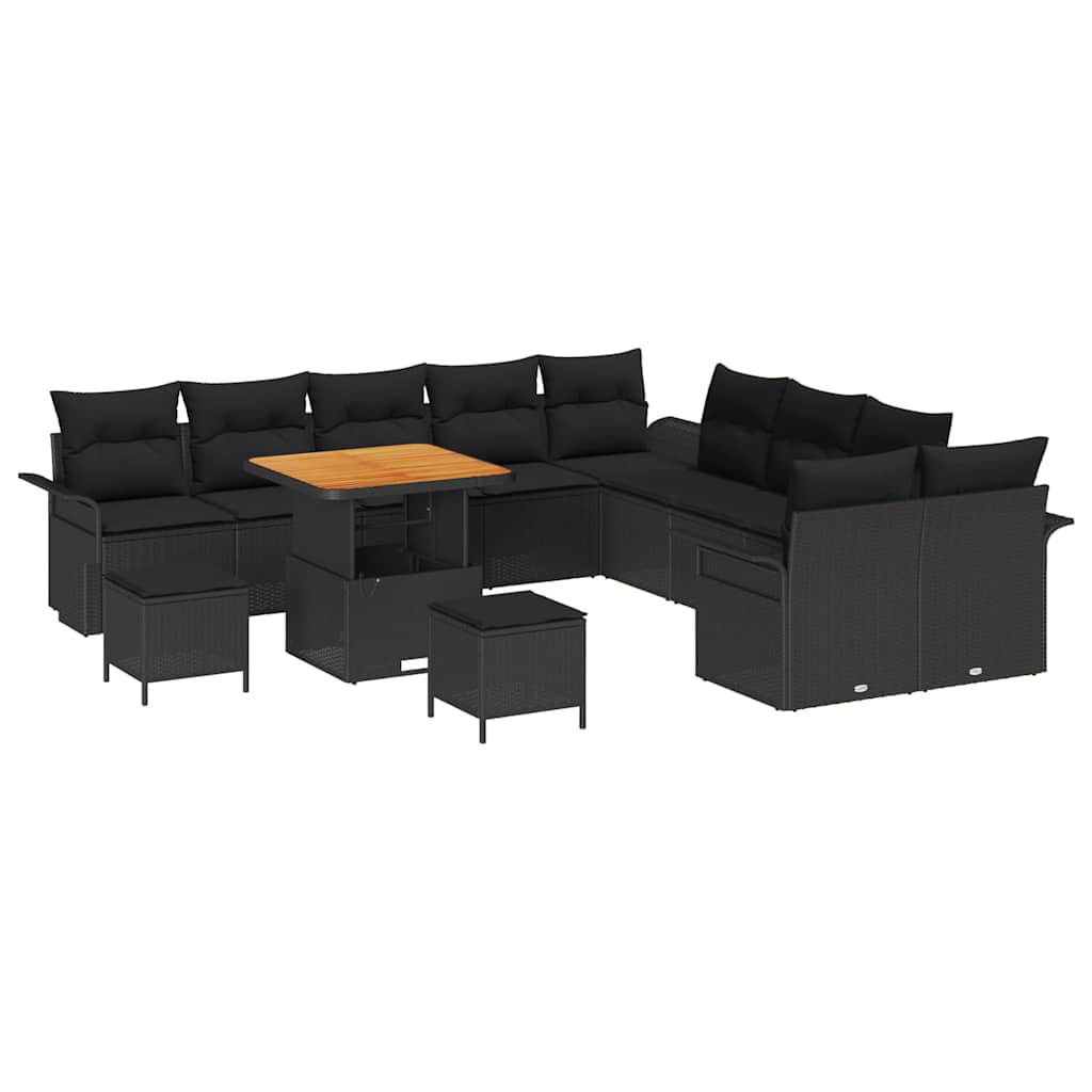 Garten-Sofa-Set mit Kissen mit Speicher 13 pcs Schwarz