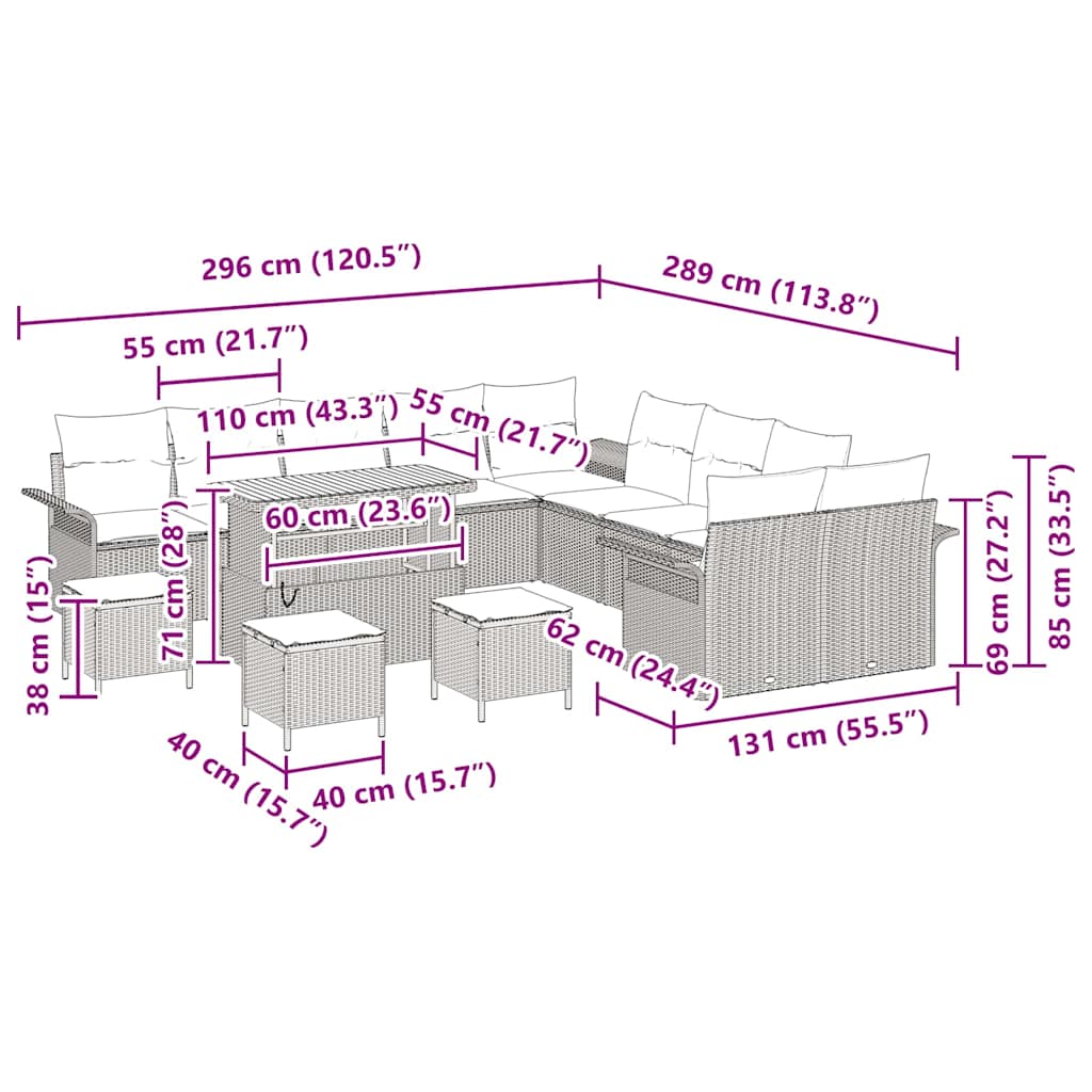 Garten-Sofa-Set mit Kissen 14 pcs Schwarz und Creme