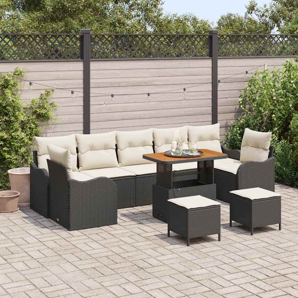 Garten-Sofa-Set 10 stk. 9-Sitzanzahl Schwarz und Creme