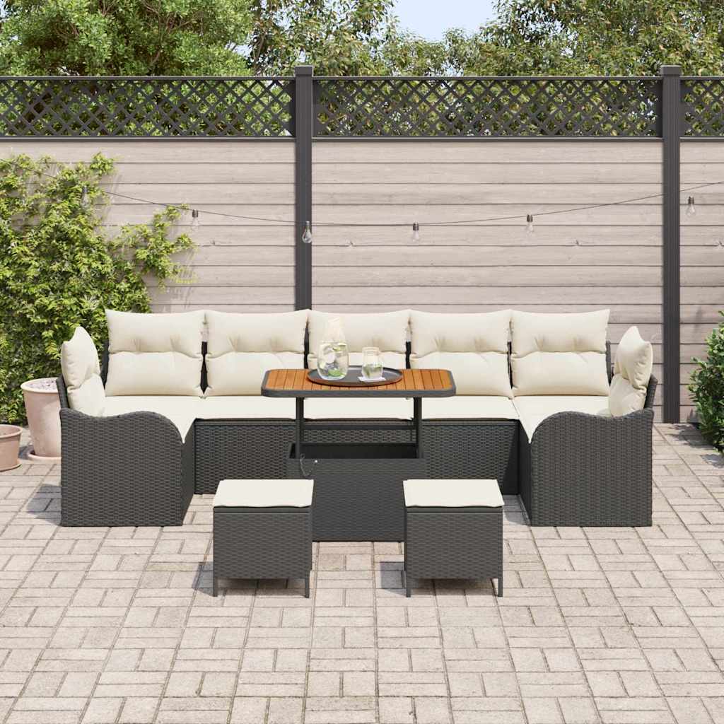 Garten-Sofa-Set 10 stk. 9-Sitzanzahl Schwarz und Creme