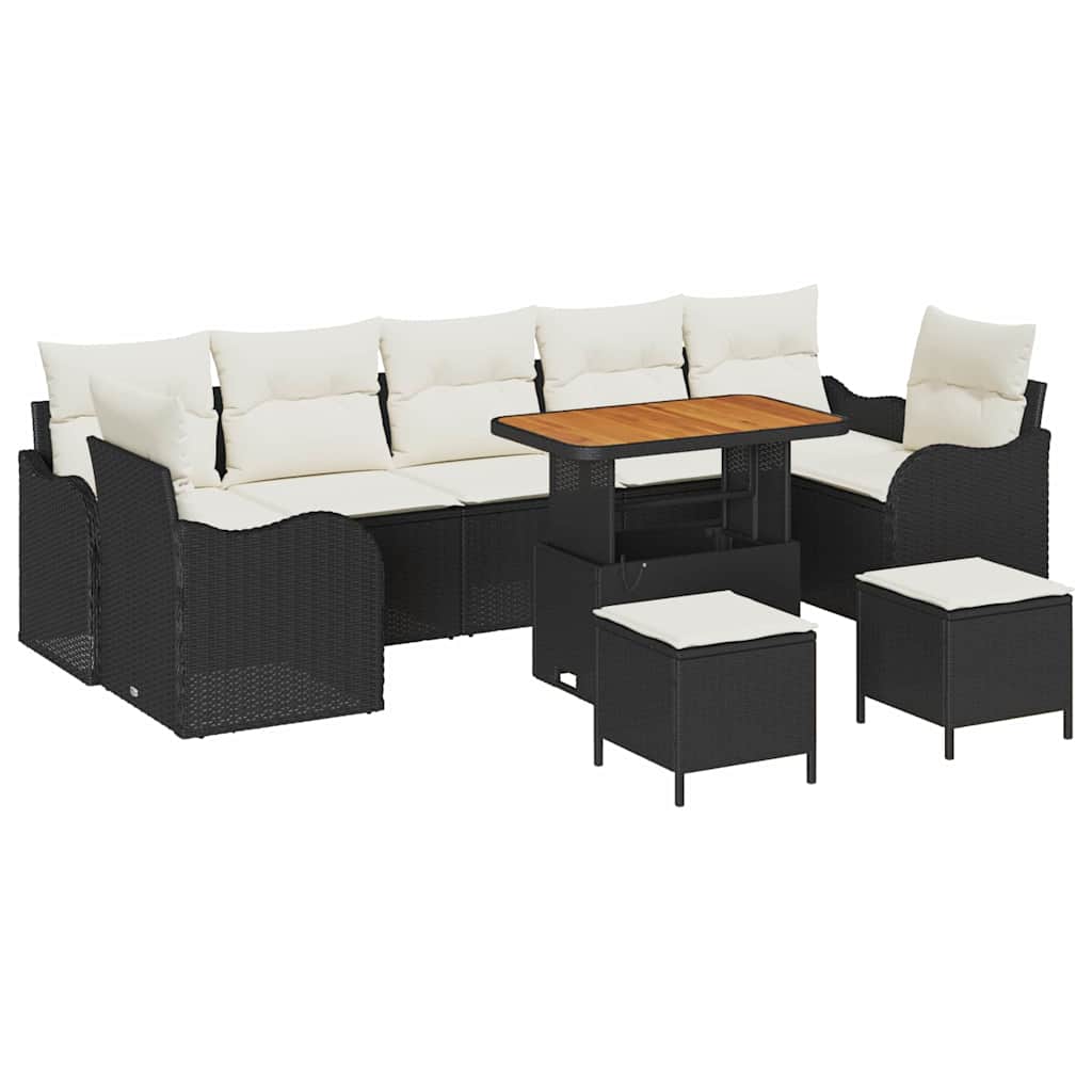 Garten-Sofa-Set 10 stk. 9-Sitzanzahl Schwarz und Creme