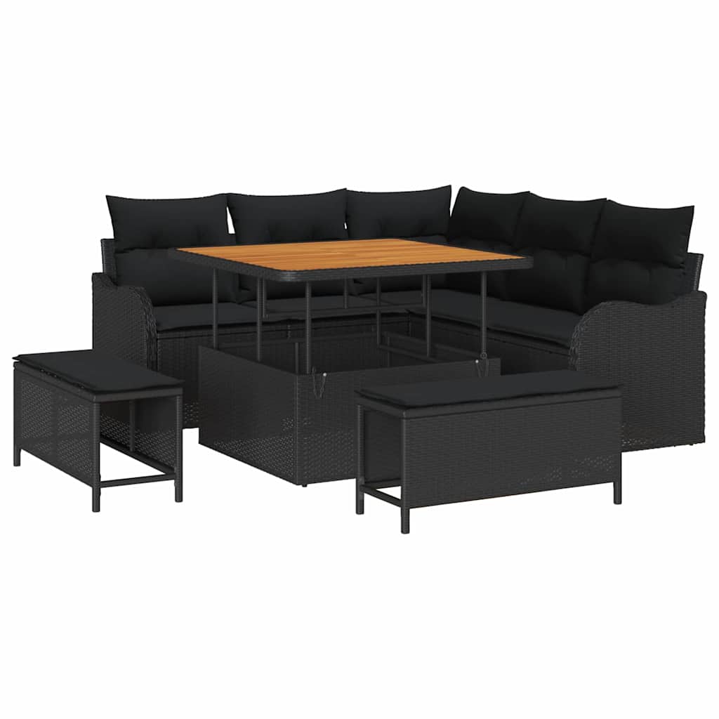 Garten-Sofa-Set mit Kissen mit Speicher 8 pcs Schwarz