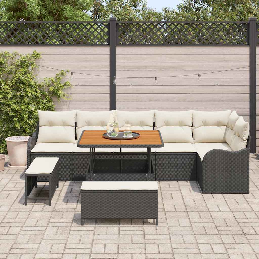 Garten-Sofa-Set 9 stk. 8-Sitzanzahl Schwarz und Creme