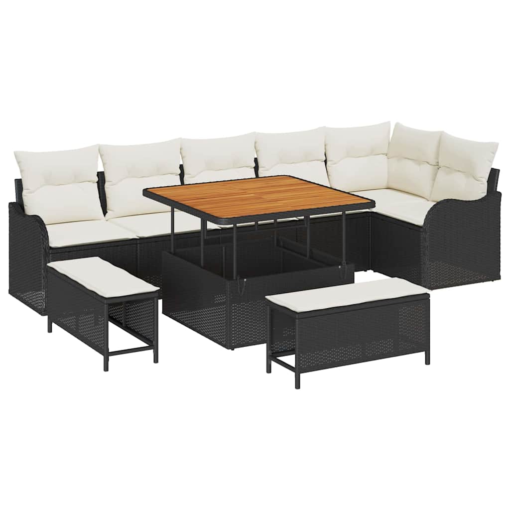 Garten-Sofa-Set 9 stk. 8-Sitzanzahl Schwarz und Creme