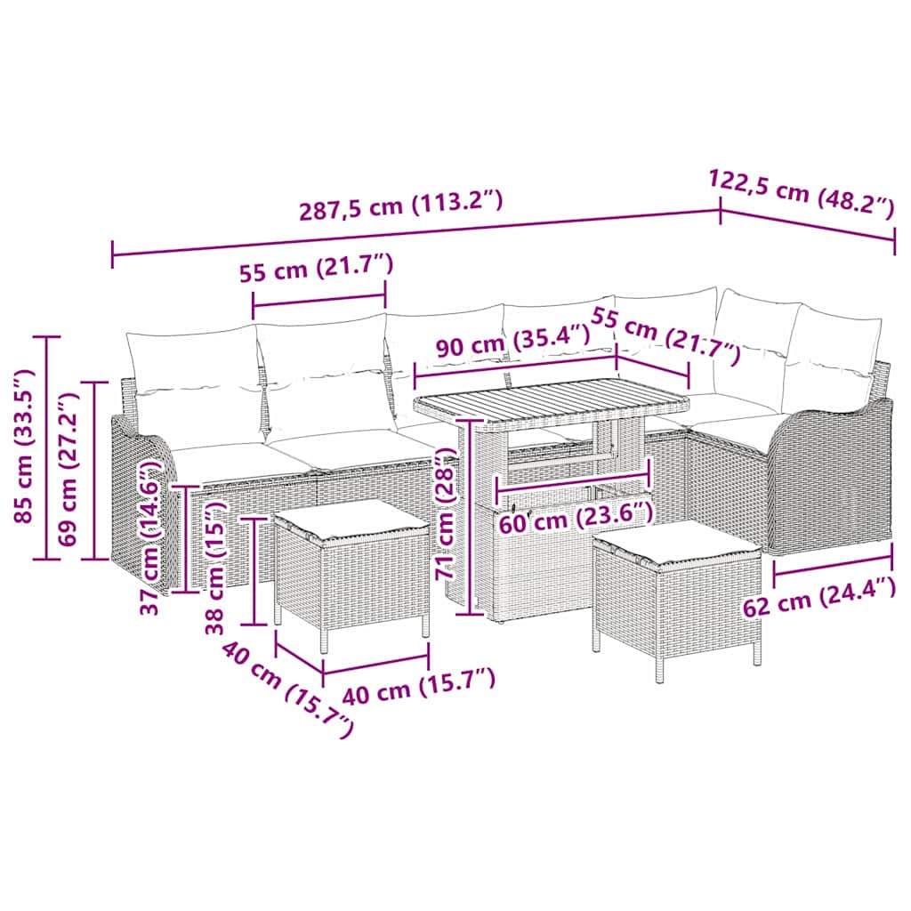 Garten-Sofa-Set 9 stk. 8-Sitzanzahl Schwarz und Creme