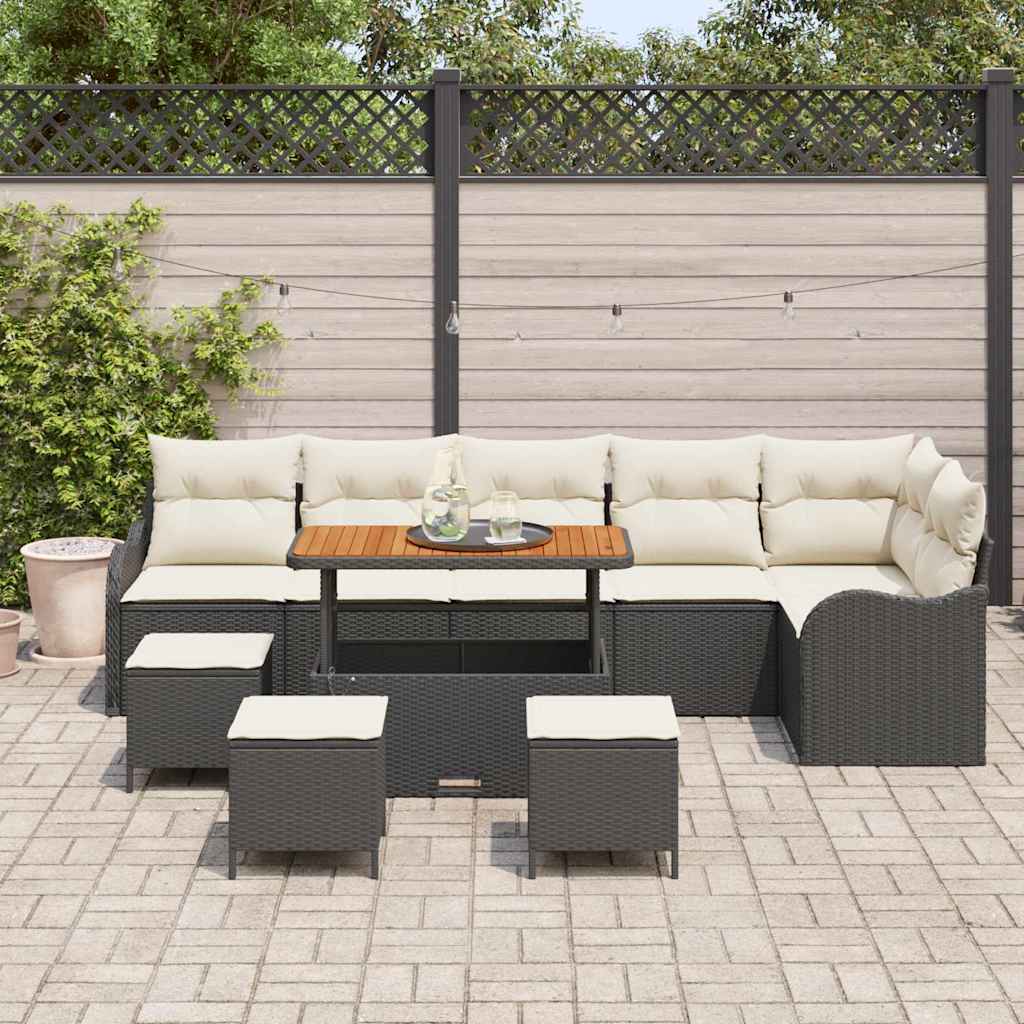 Garten-Sofa-Set 10 stk. 9-Sitzanzahl Schwarz und Creme