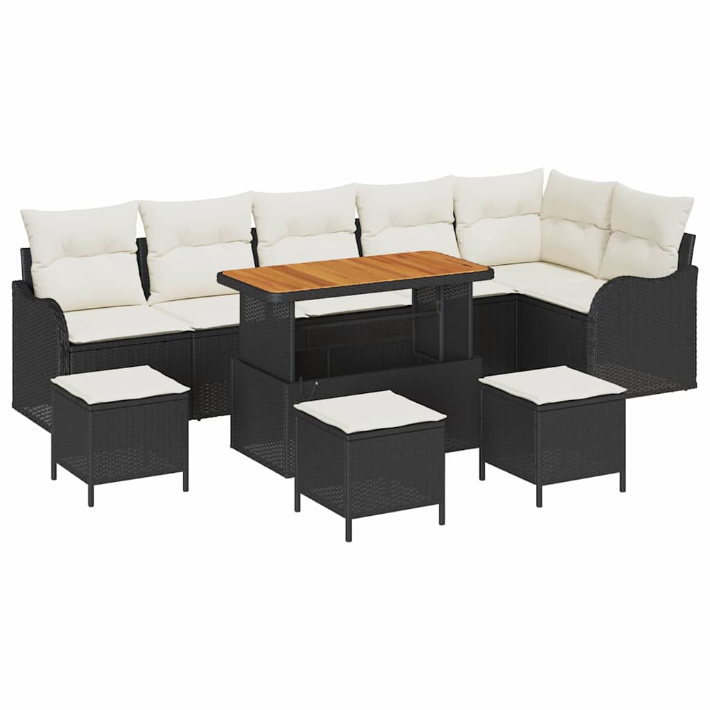 Garten-Sofa-Set 10 stk. 9-Sitzanzahl Schwarz und Creme