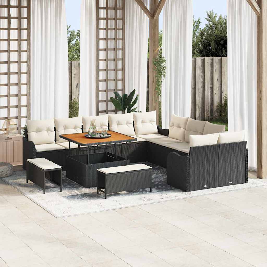 Garten-Sofa-Set 13 stk. 12-Sitzanzahl Schwarz und Creme