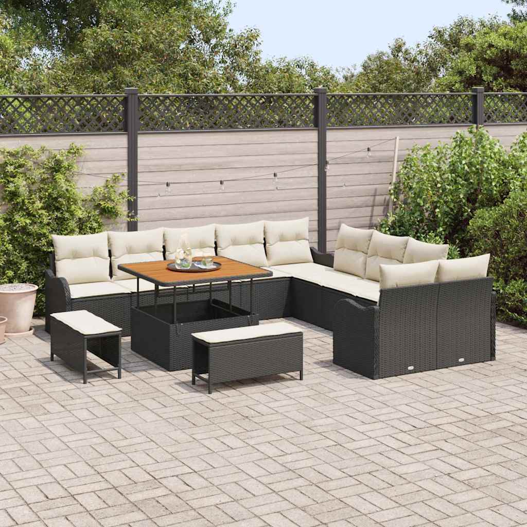Garten-Sofa-Set 13 stk. 12-Sitzanzahl Schwarz und Creme
