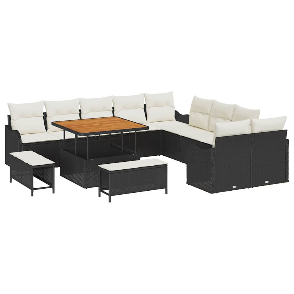 Garten-Sofa-Set 13 stk. 12-Sitzanzahl Schwarz und Creme