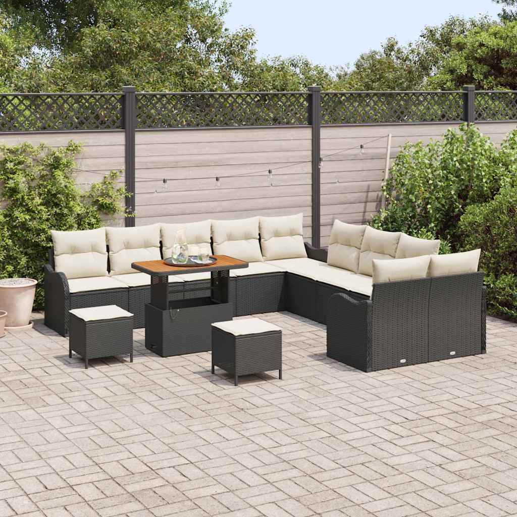 Garten-Sofa-Set 13 stk. 12-Sitzanzahl Schwarz und Creme