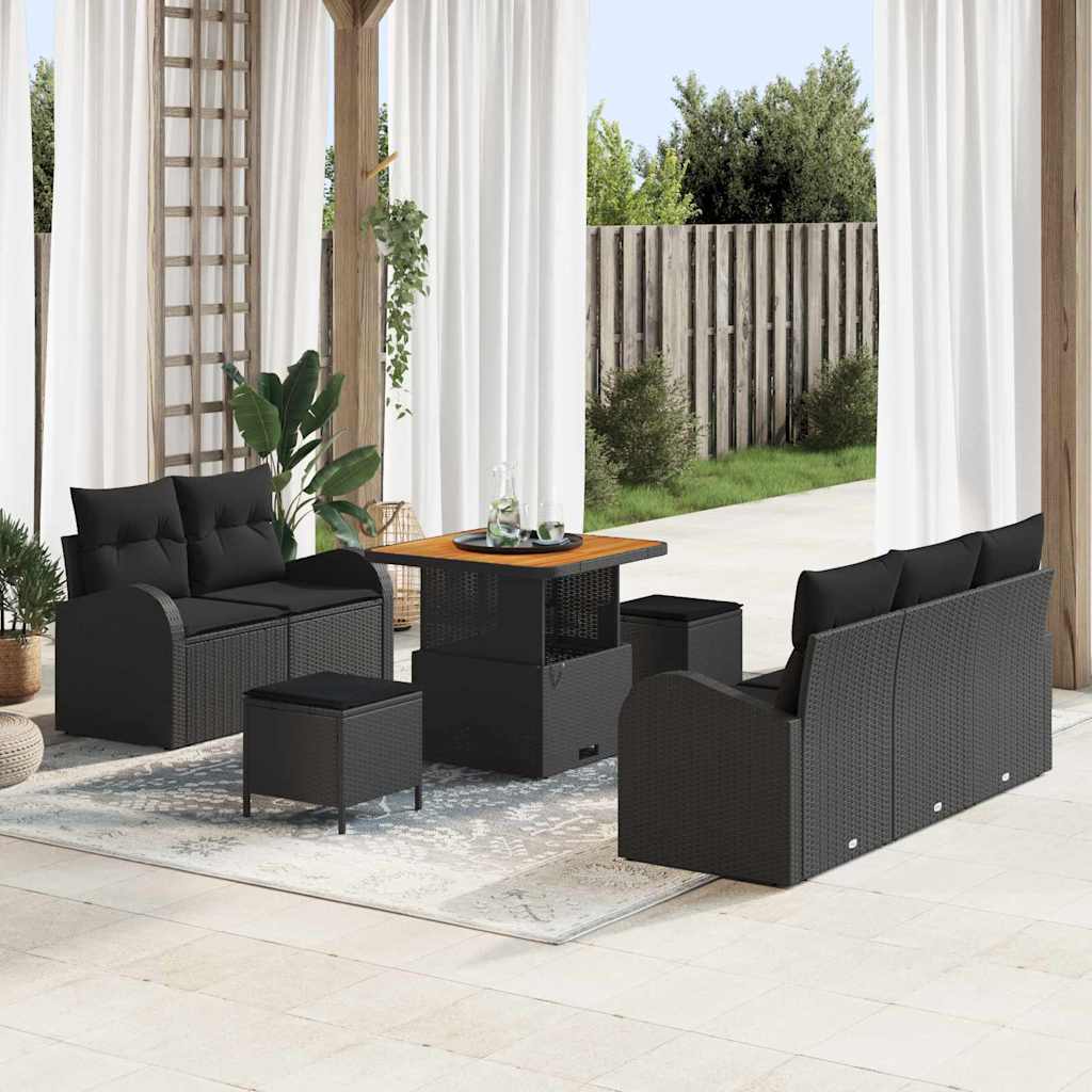 Garten-Sofa-Set 8 stk. 7-Sitzanzahl Schwarz