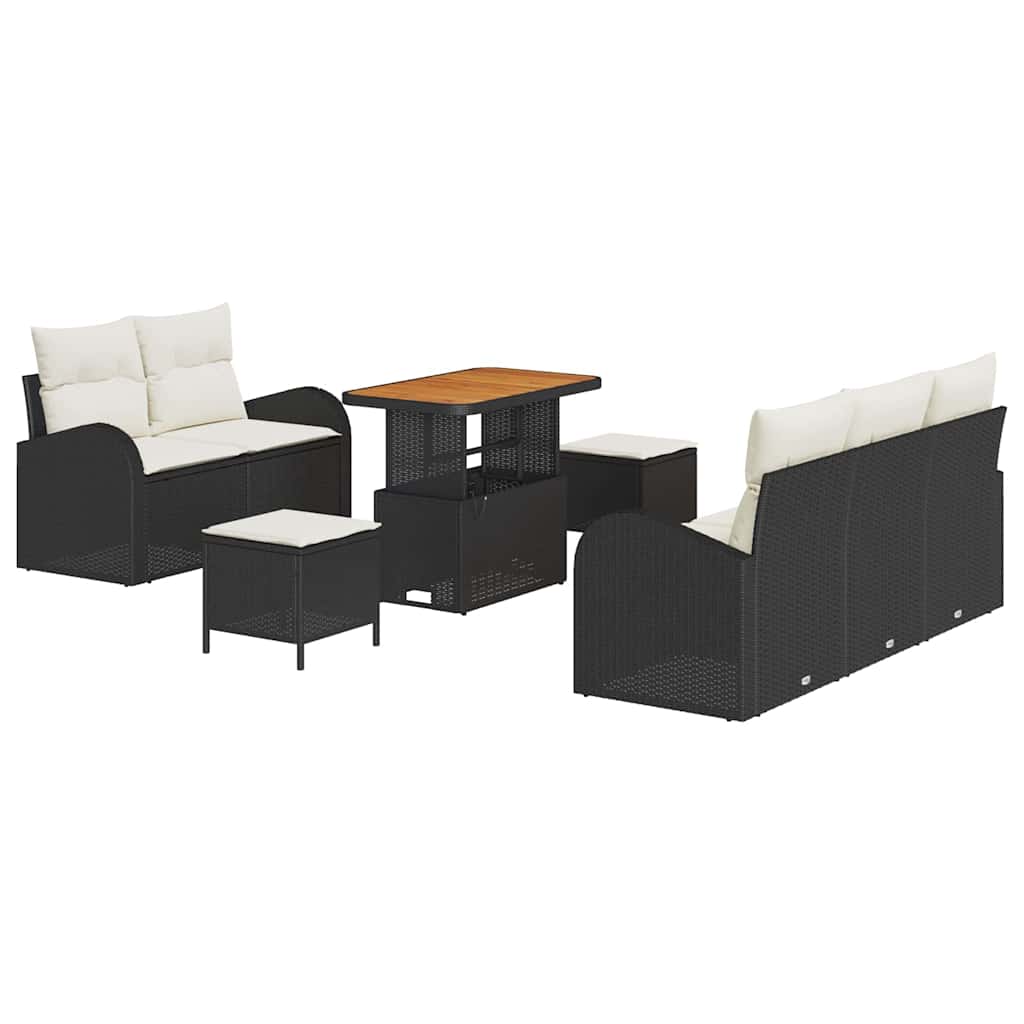 Garten-Sofa-Set mit Kissen mit Speicher 8 pcs Schwarz und Creme