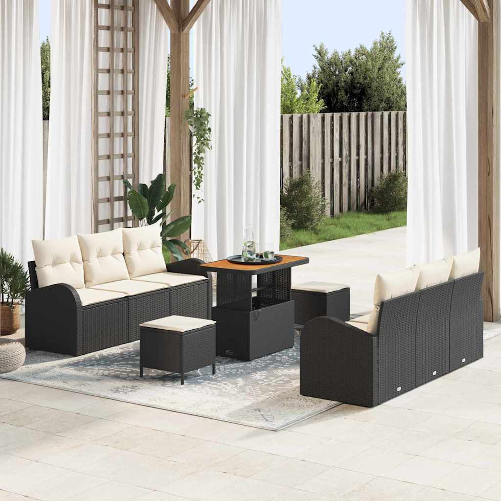 Garten-Sofa-Set 9 stk. 8-Sitzanzahl Schwarz und Creme