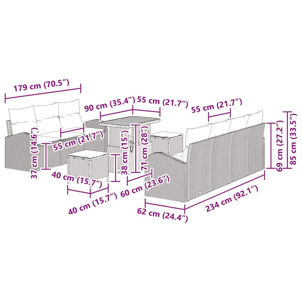 Garten-Sofa-Set mit Kissen mit Kissen 10 pcs Schwarz und Creme