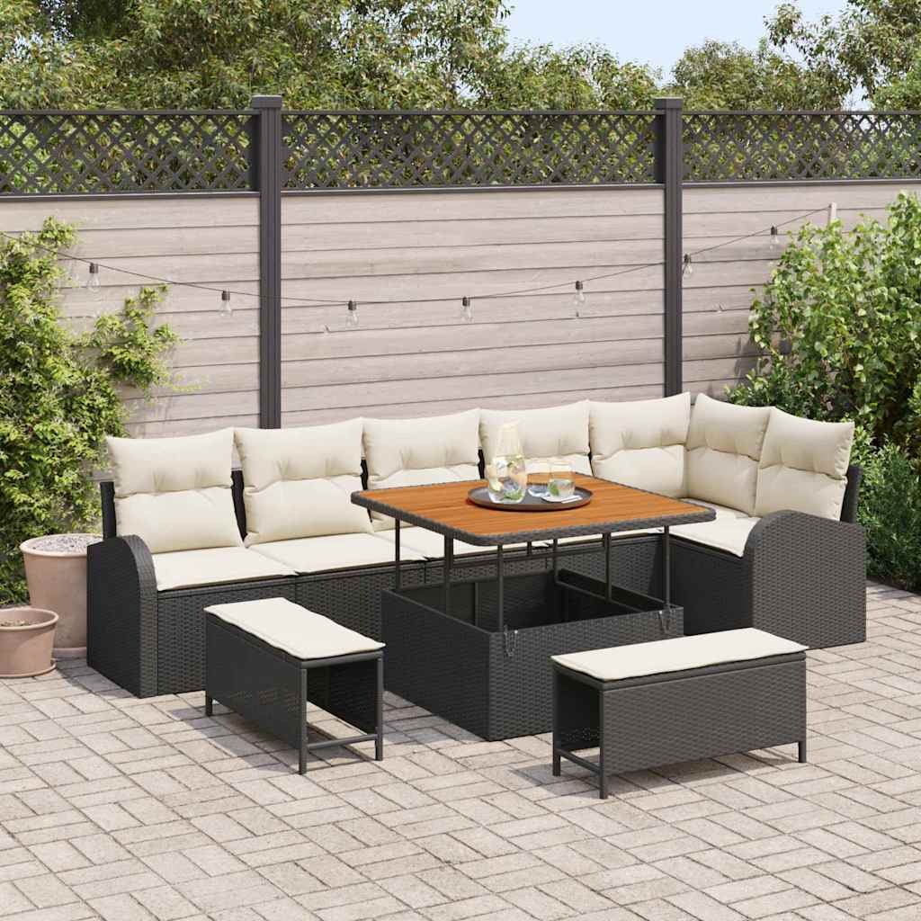 Garten-Sofa-Set 9 stk. 8-Sitzanzahl Schwarz und Creme