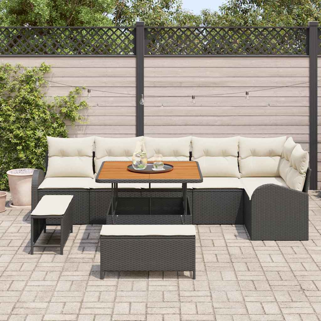 Garten-Sofa-Set 9 stk. 8-Sitzanzahl Schwarz und Creme