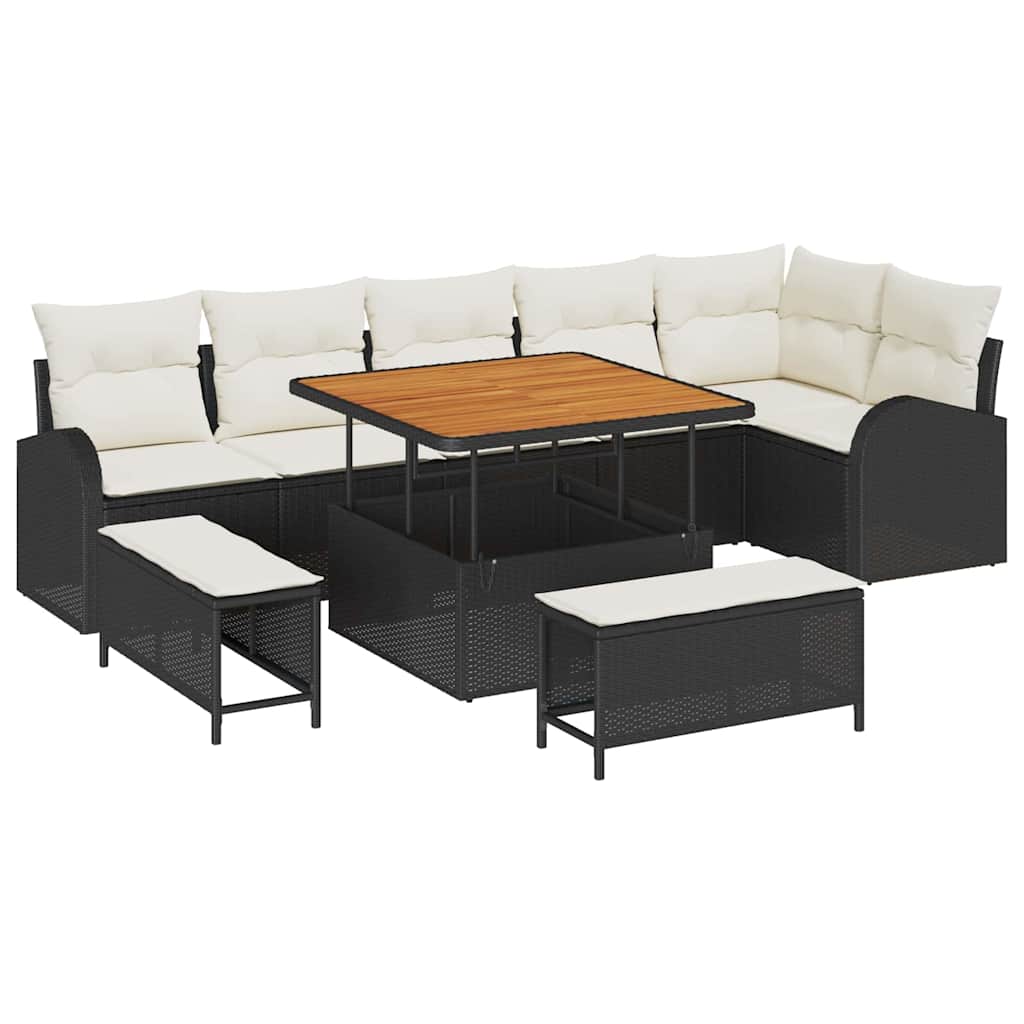 Garten-Sofa-Set 9 stk. 8-Sitzanzahl Schwarz und Creme