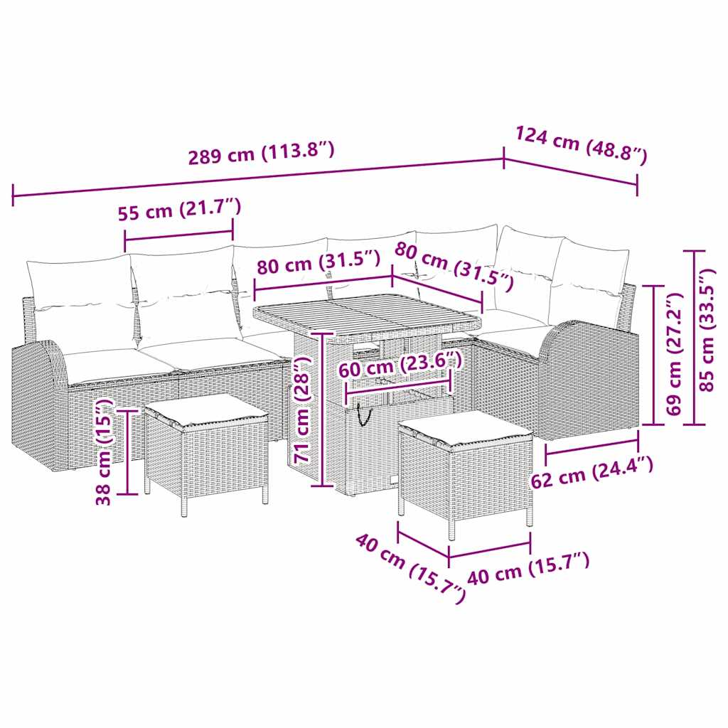 Garten-Sofa-Set mit Kissen mit Speicher 9 pcs Schwarz