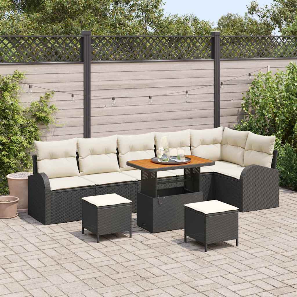 Garten-Sofa-Set 9 stk. 8-Sitzanzahl Schwarz und Creme