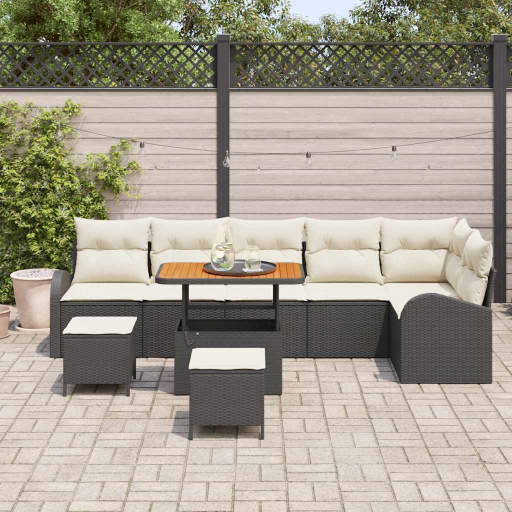 Garten-Sofa-Set 9 stk. 8-Sitzanzahl Schwarz und Creme