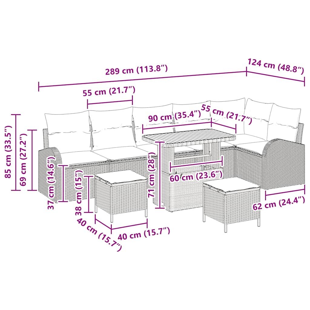 Garten-Sofa-Set 9 stk. 8-Sitzanzahl Schwarz und Creme