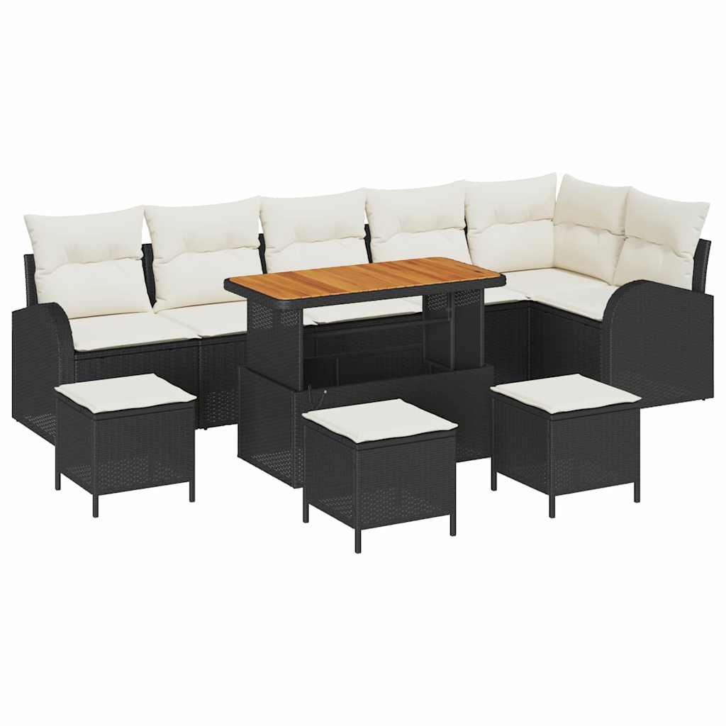 Garten-Sofa-Set 10 stk. 9-Sitzanzahl Schwarz und Creme