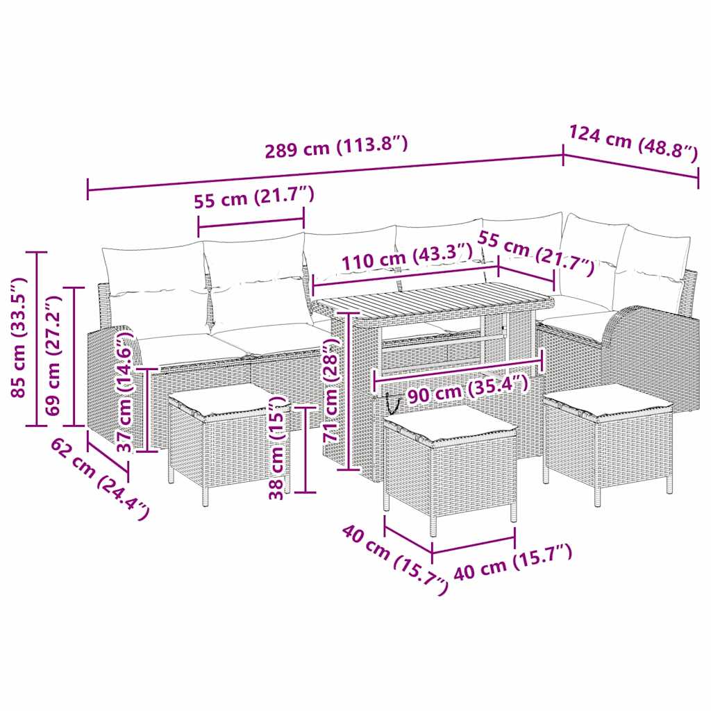 Garten-Sofa-Set 10 stk. 9-Sitzanzahl Schwarz und Creme
