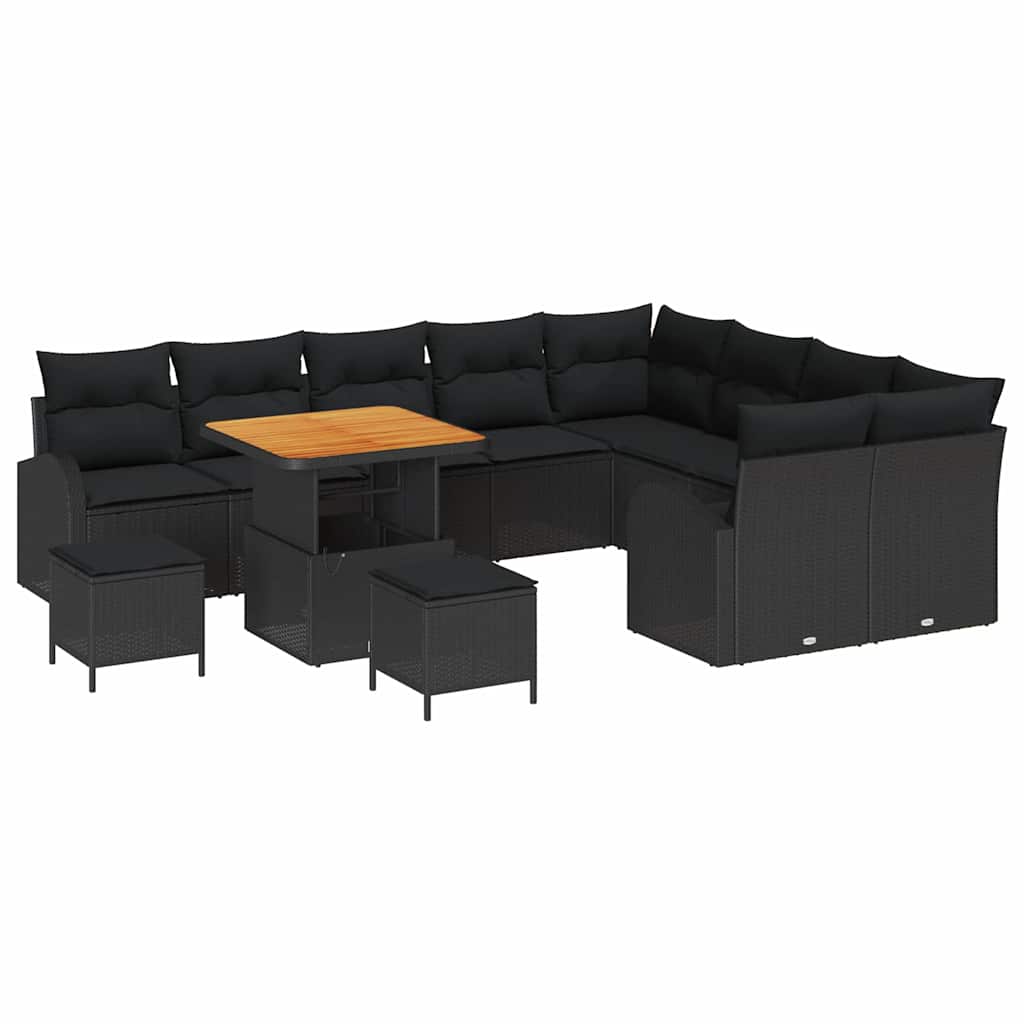 Garten-Sofa-Set mit Kissen mit Speicher 12 pcs Schwarz